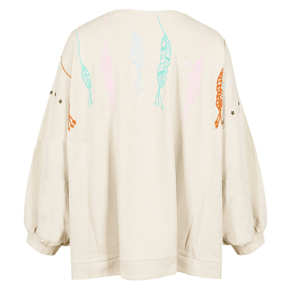 Love Joy Victory Sweatshirt Izar Oversize Stern-Nieten Print Beige Rückseite