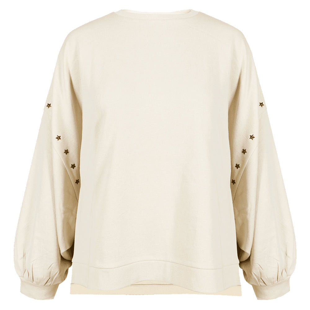 Love Joy Victory Sweatshirt Izar Oversize Stern-Nieten Print Beige