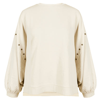 Love Joy Victory Sweatshirt Izar Oversize Stern-Nieten Print Beige