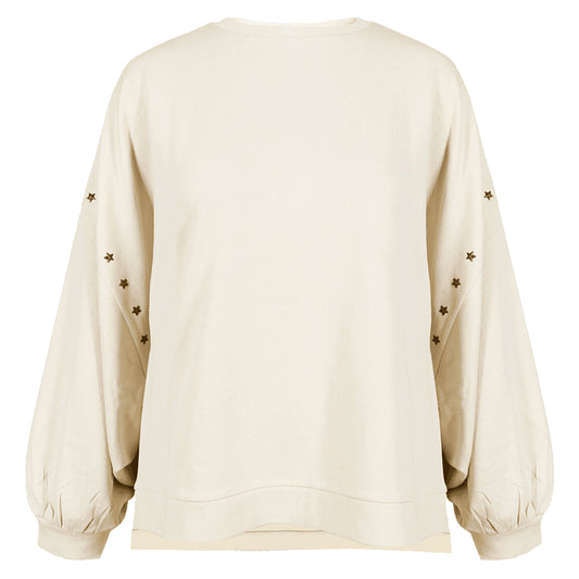 Love Joy Victory Sweatshirt Izar Oversize Stern-Nieten Print Beige