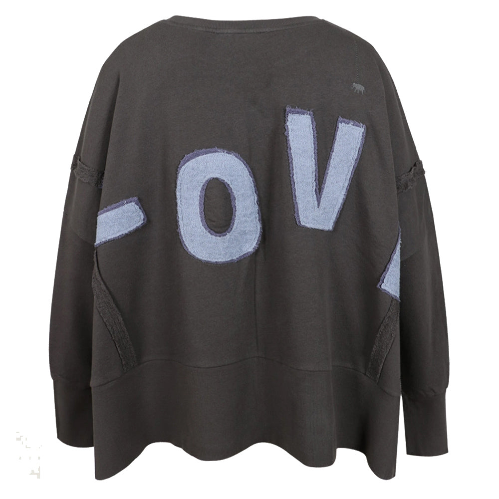 Love Joy Victory Sweatshirt Kriz Love Print Oversize Dolphin Anthrazit 100% Bio-Baumwolle Rückseite