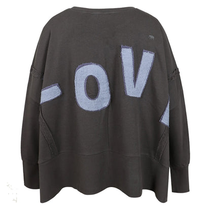 Love Joy Victory Sweatshirt Kriz Love Print Oversize Dolphin Anthrazit 100% Bio-Baumwolle Rückseite