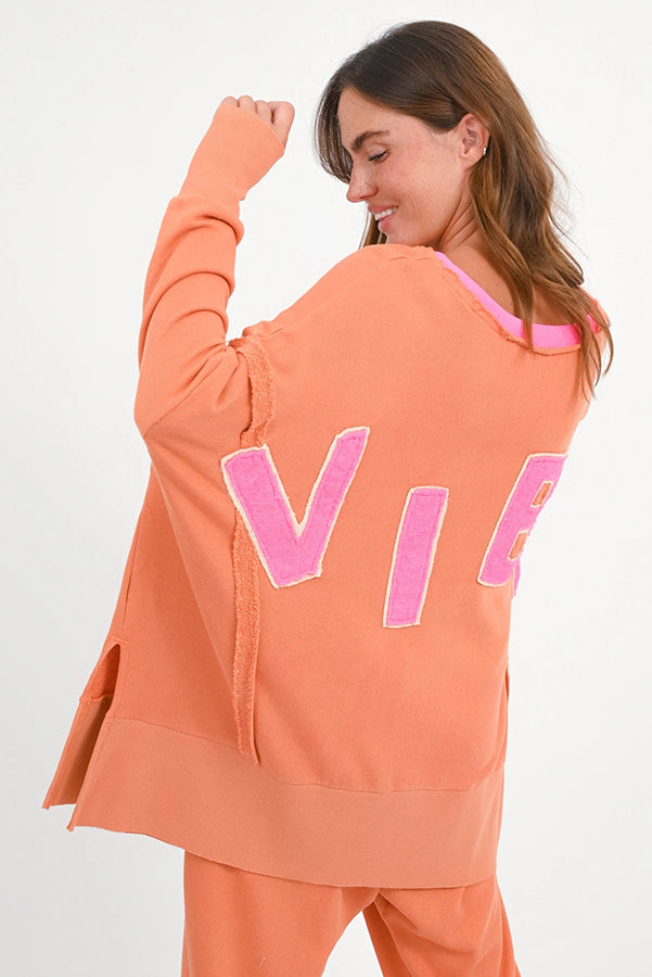 Love Joy Victory Sweatshirt Kriz Vibe Print Oversize Terracotta Coral Pink Model 1