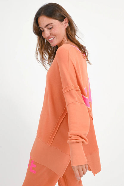 Love Joy Victory Sweatshirt Kriz Vibe Print Oversize Terracotta Coral Pink Model 3
