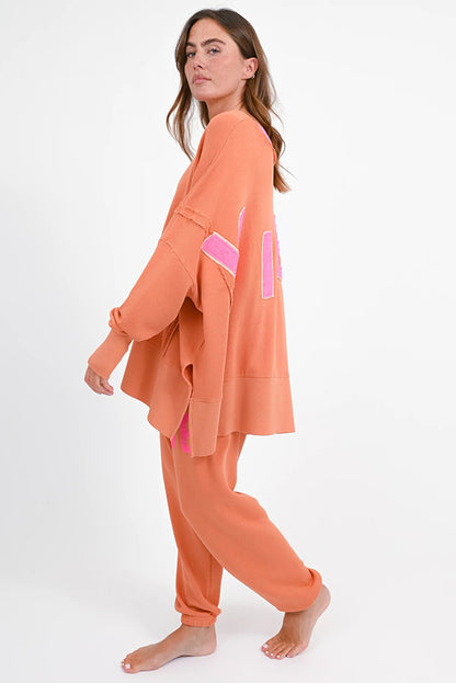 Love Joy Victory Sweatshirt Kriz Vibe Print Oversize Terracotta Coral Pink Model 5