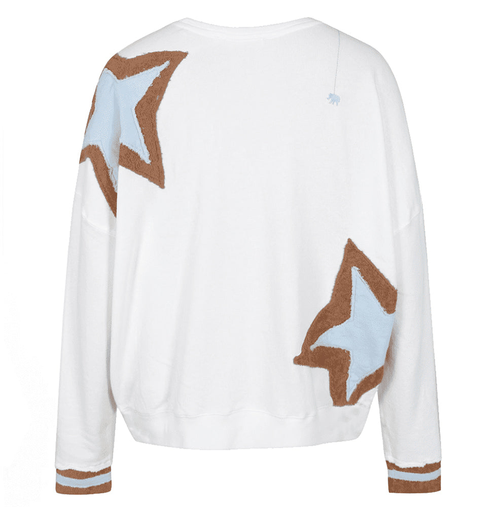 Love Joy Victory Sweatshirt Moa Stern-Patches Weiß Bio-Baumwolle Rückseite