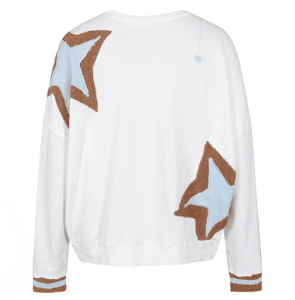 Love Joy Victory Sweatshirt Moa Stern-Patches Weiß Bio-Baumwolle Rückseite