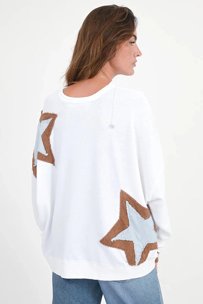 Love Joy Victory Sweatshirt Moa Stern-Patches Weiß Bio-Baumwolle Model 3
