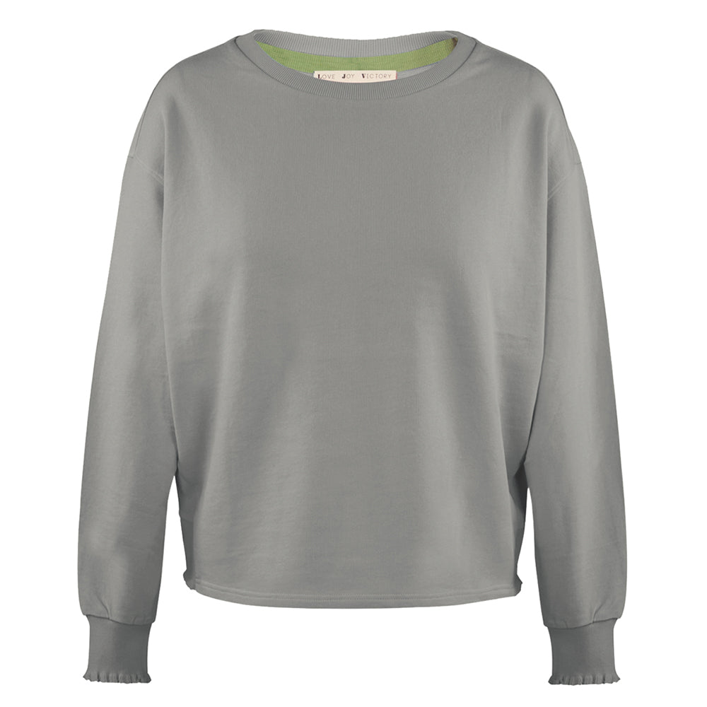 Love Joy Victory Sweatshirt Wellennaht Ruffles Rüschensaum Bio-Baumwolle Grau