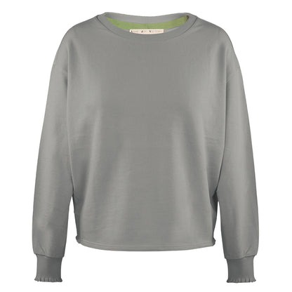 Love Joy Victory Sweatshirt Wellennaht Ruffles Rüschensaum Bio-Baumwolle Grau
