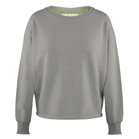 Love Joy Victory Sweatshirt Wellennaht Ruffles Rüschensaum Bio-Baumwolle Grau
