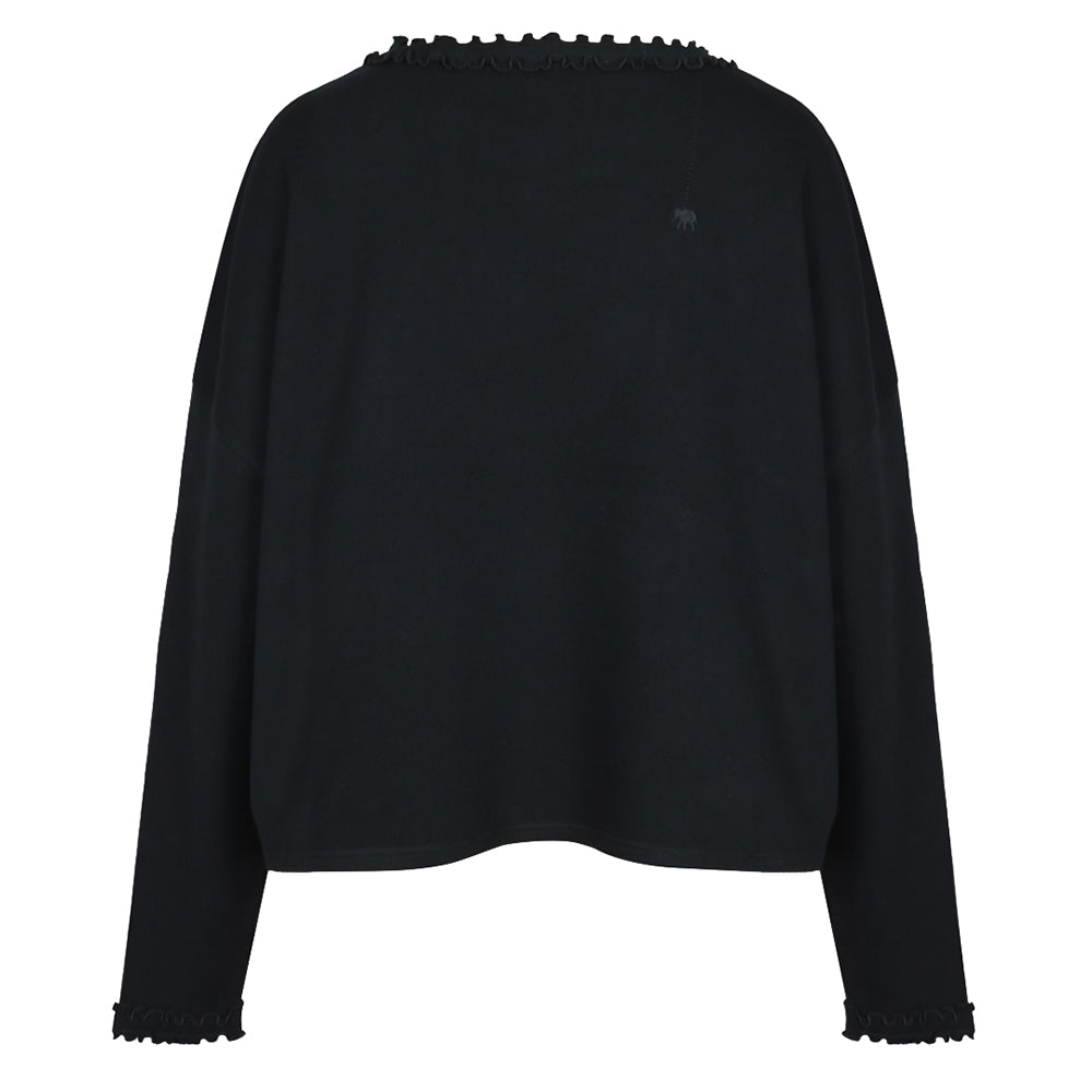 Love Joy Victory Sweatshirt Viola Black Schwarz Relaxed-Fit French Terry Lettuce-Edge-Details Wellensaum Rückseite