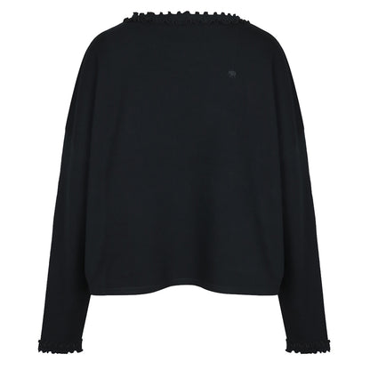 Love Joy Victory Sweatshirt Viola Black Schwarz Relaxed-Fit French Terry Lettuce-Edge-Details Wellensaum Rückseite