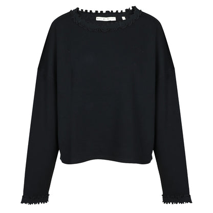 Love Joy Victory Sweatshirt Viola Black Schwarz Relaxed-Fit French Terry Lettuce-Edge-Details Wellensaum
