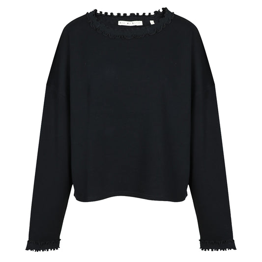 Love Joy Victory Sweatshirt Viola Black Schwarz Relaxed-Fit French Terry Lettuce-Edge-Details Wellensaum