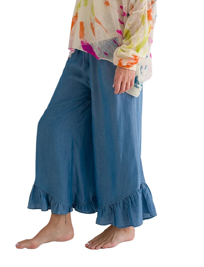 Love Joy Victory Weite Denim-Wash-Hose Gadena Tencel Boho-Chic Rüschen-Details 