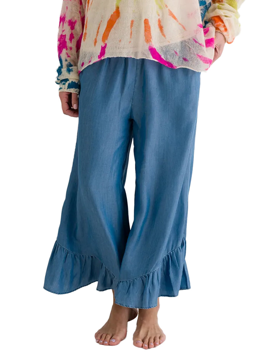 Love Joy Victory Weite Denim-Hose Gadena Tencel Boho-Chic Rüschen-Details Hosenrock