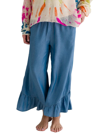 Love Joy Victory Weite Denim-Hose Gadena Tencel Boho-Chic Rüschen-Details Hosenrock