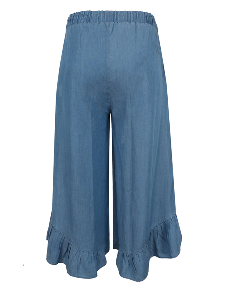 Love Joy Victory Weite Denim-Hose Gadena Tencel Boho-Chic Rüschen-Details Rückseite