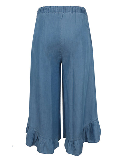 Love Joy Victory Weite Denim-Hose Gadena Tencel Boho-Chic Rüschen-Details Rückseite