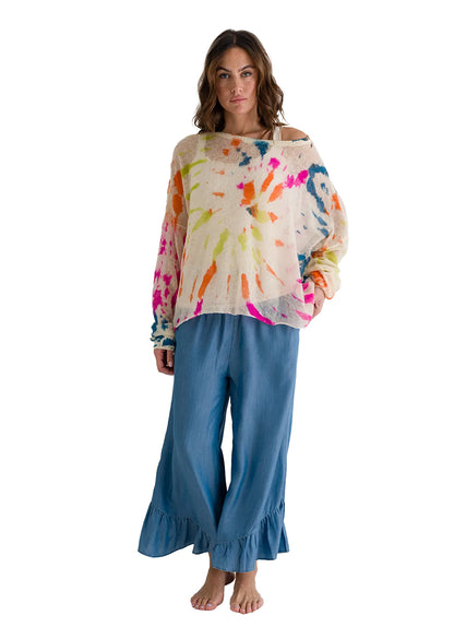 Love Joy Victory Weite Denim-Hose Gadena Tencel Boho-Chic Rüschen-Details Model