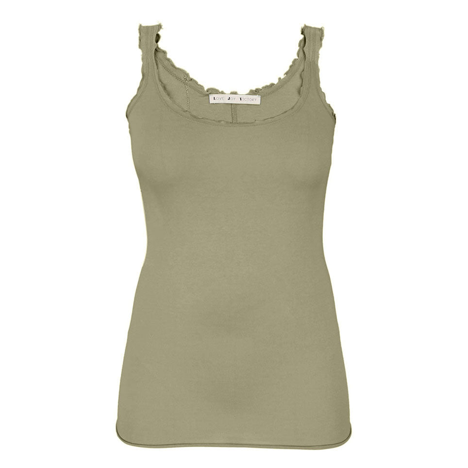 Love Joy Victory Top Lora Wellennaht Rüschen-Details Bio-Baumwolle Modal-Mix Khaki Articho