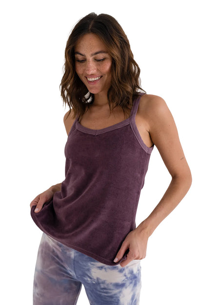 Love Joy Victory Top Shady Terry Velvet-Stoff Samt-Haptik 100% Bio-Baumwolle Eggplant Aubergine Model 2