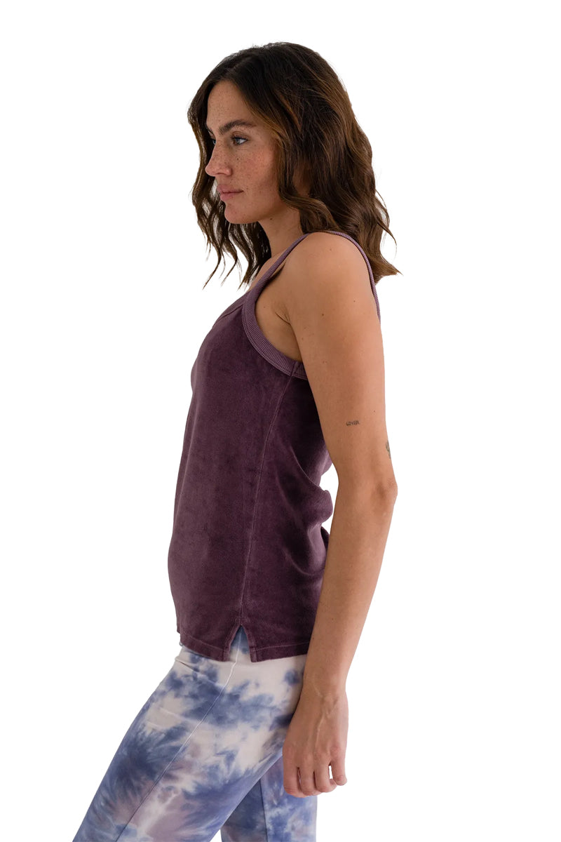 Love Joy Victory Top Shady Terry Velvet-Stoff Samt-Haptik 100% Bio-Baumwolle Eggplant Aubergine Model 3