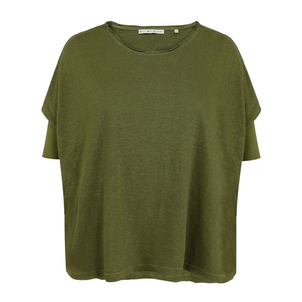 Love Joy Victory T-Shirt Papu Leinen-Lyocell-Mix Oversize Khaki