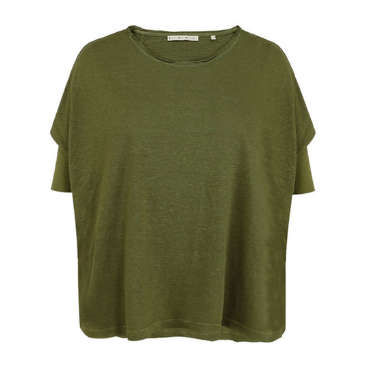 Love Joy Victory T-Shirt Papu Leinen-Lyocell-Mix Oversize Khaki