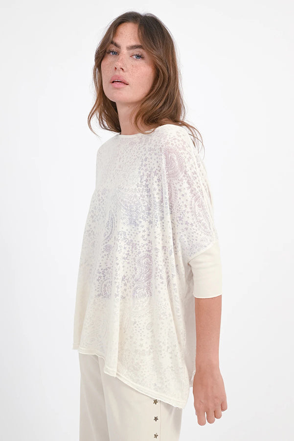 Love Joy Victory T-Shirt Papu Paisley-Muster Transparent Oversize Bio-Baumwolle Beige Model 1