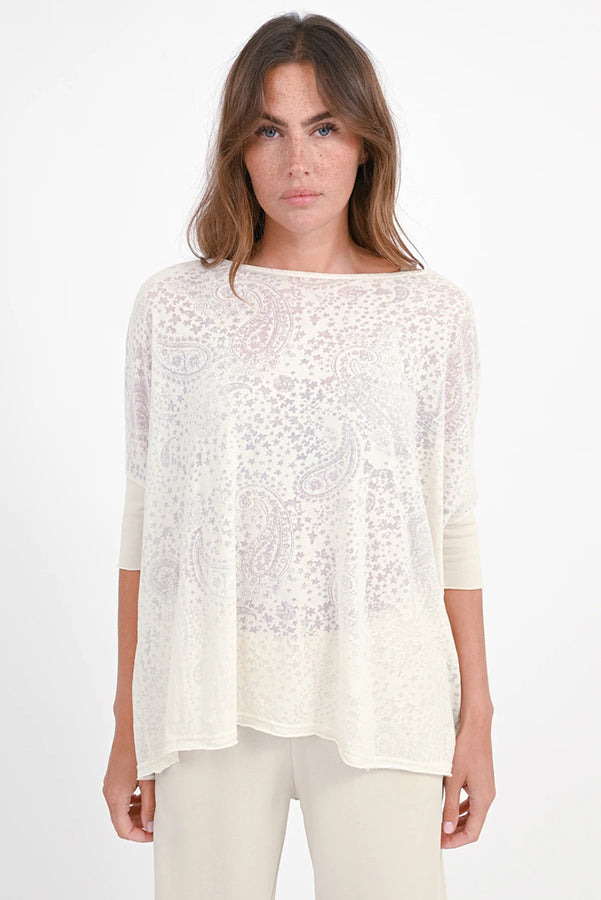 Love Joy Victory T-Shirt Papu Paisley-Muster Transparent Oversize Bio-Baumwolle Beige Model 2