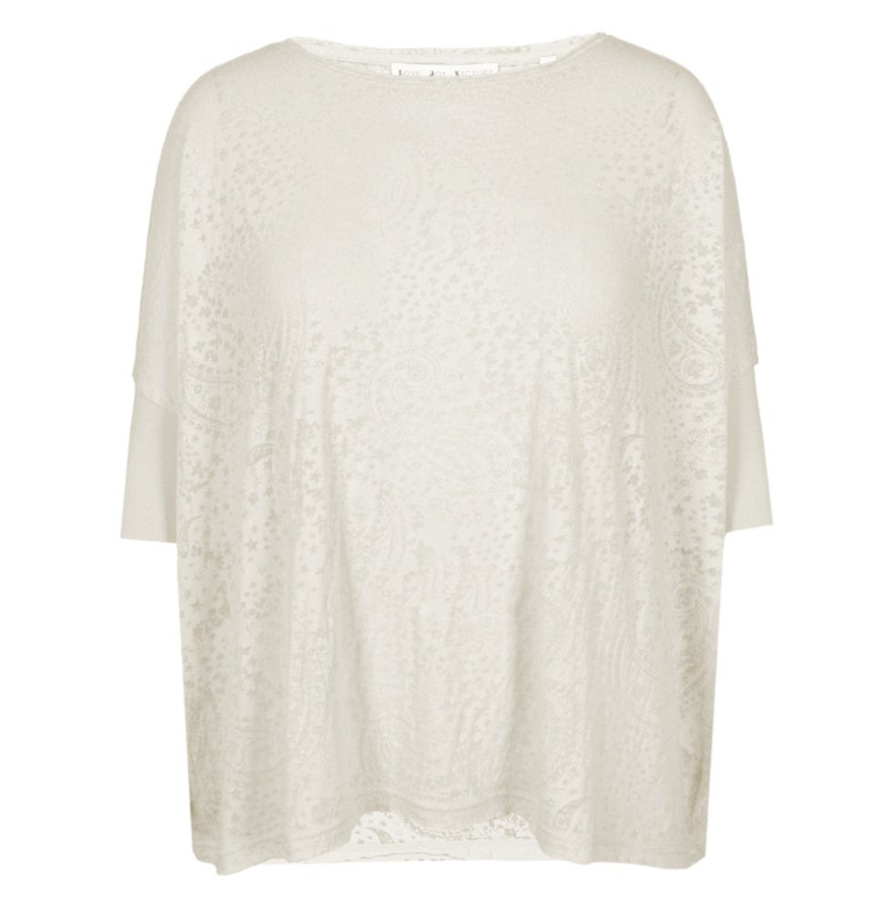 Love Joy Victory T-Shirt Papu Paisley-Muster Transparent Oversize Bio-Baumwolle Beige
