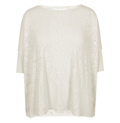 Love Joy Victory T-Shirt Papu Paisley-Muster Transparent Oversize Bio-Baumwolle Beige