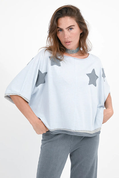 Love Joy Victory T-Shirt Rumbia Stern-Patches Blue Ice Grau Bio-Baumwolle
Model 1