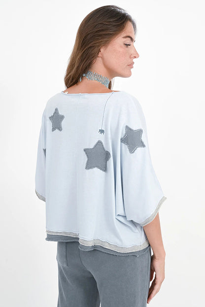 Love Joy Victory T-Shirt Rumbia Stern-Patches Blue Ice Grau Bio-Baumwolle
Model 2