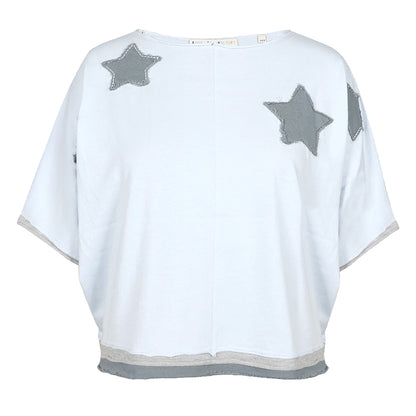 Love Joy Victory T-Shirt Rumbia Stern-Patches Blue Ice Grau Bio-Baumwolle
