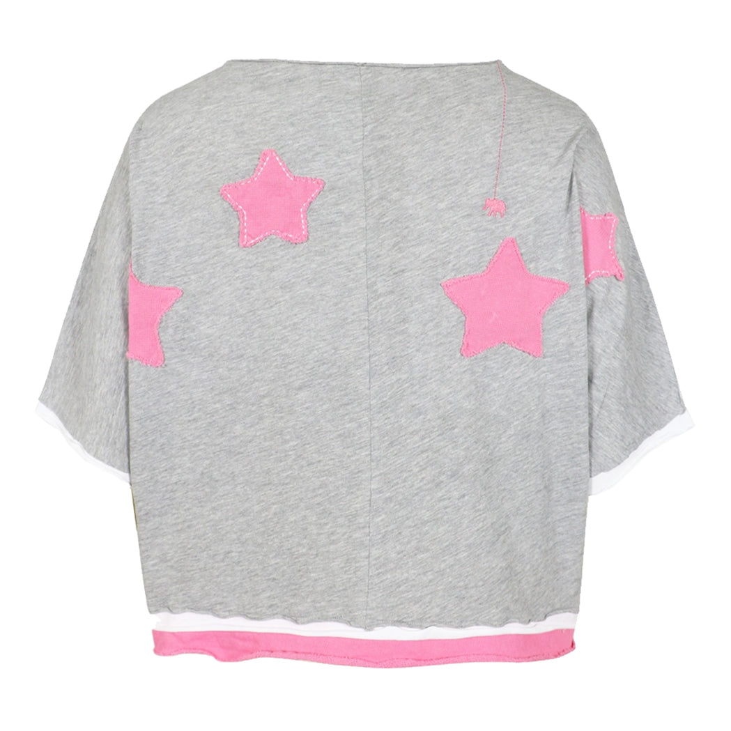 Love Joy Victory T-Shirt Rumbia Stern-Patches Grau Pink Bio-Baumwolle Rückseite
