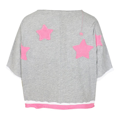 Love Joy Victory T-Shirt Rumbia Stern-Patches Grau Pink Bio-Baumwolle Rückseite
