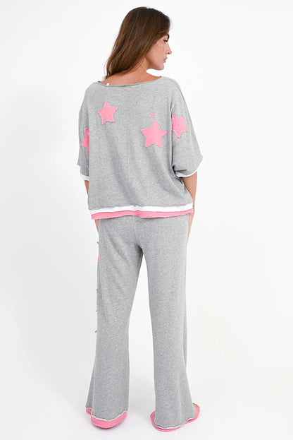 Love Joy Victory T-Shirt Rumbia Stern-Patches Grau Pink Bio-Baumwolle
Model 6