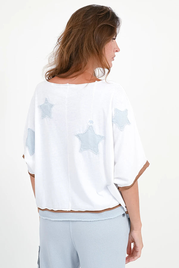 Love Joy Victory T-Shirt Rumbia Stern-Patches Weiß Bio-Baumwolle Model 3