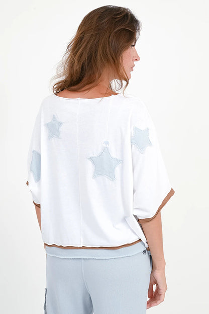 Love Joy Victory T-Shirt Rumbia Stern-Patches Weiß Bio-Baumwolle Model 3