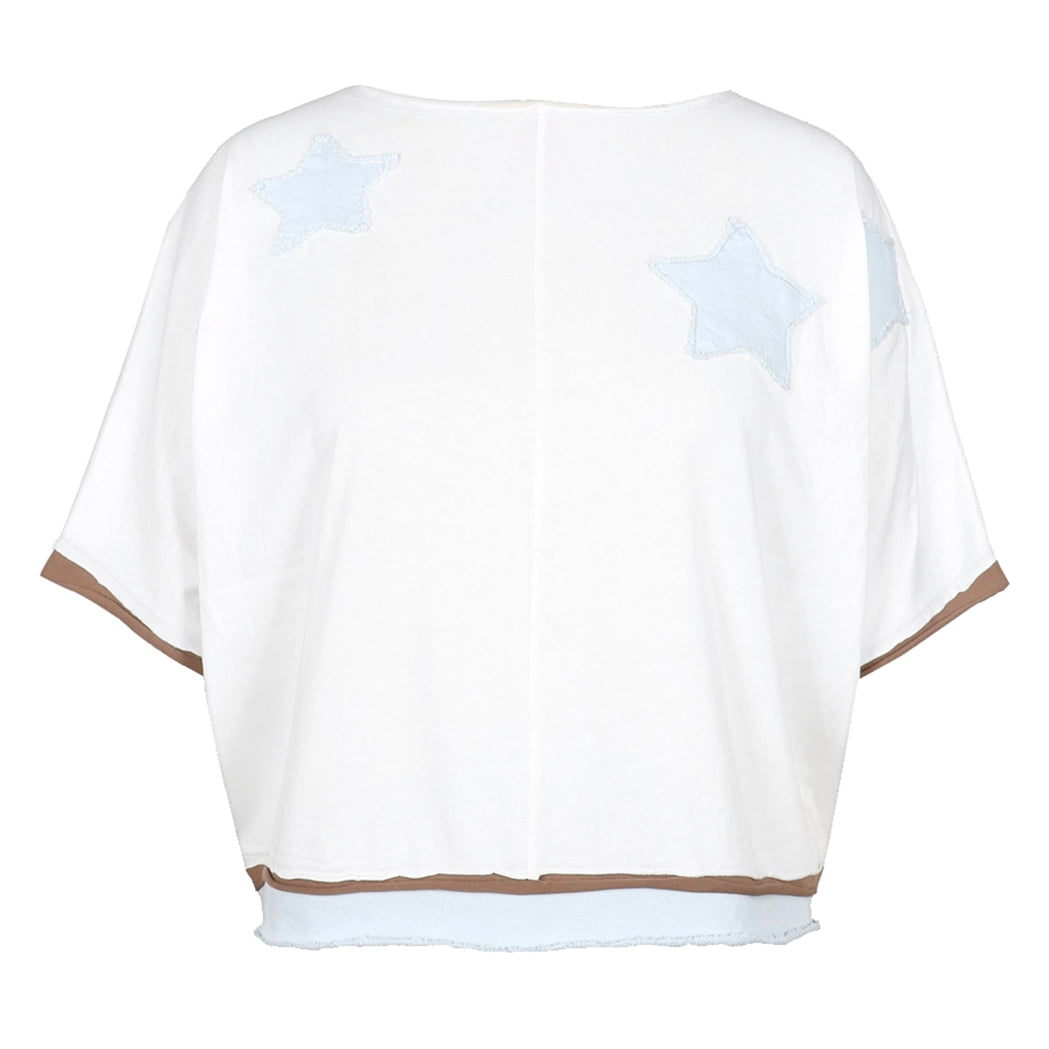 Love Joy Victory T-Shirt Rumbia Stern-Patches Weiß Bio-Baumwolle
