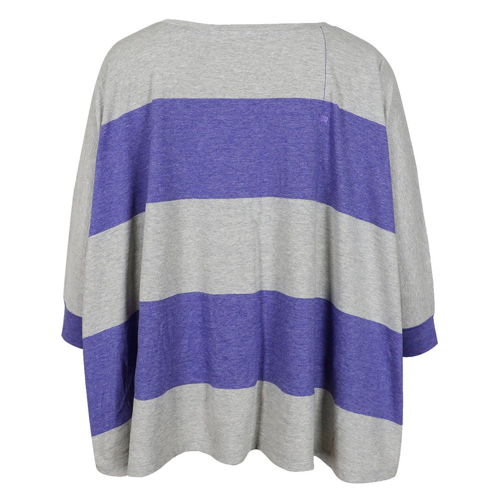 Love Joy Victory T-Shirt Streifen Birney Oversize Lila Grau Bio-Baumwolle Rückseite