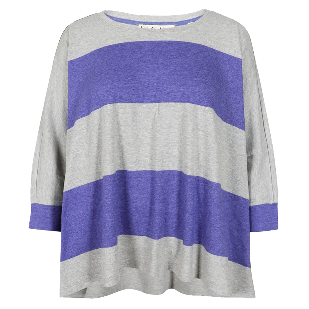 Love Joy Victory T-Shirt Streifen Birney Oversize Lila Grau Bio-Baumwolle
