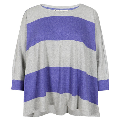 Love Joy Victory T-Shirt Streifen Birney Oversize Lila Grau Bio-Baumwolle

