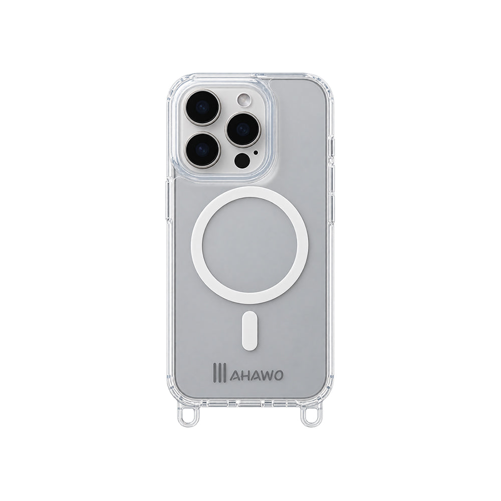 Mahawo Handyhülle Clear MagSafe iPhone 16 Pro Transparent Abnehmbare Ösen Logo