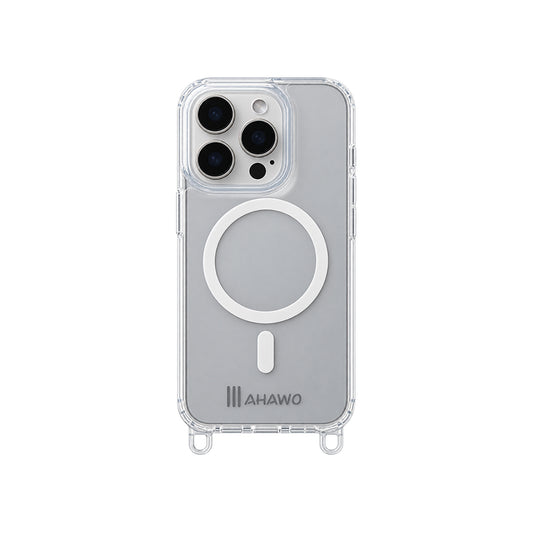 Mahawo Handyhülle Clear MagSafe iPhone 16 Pro Transparent Abnehmbare Ösen Logo