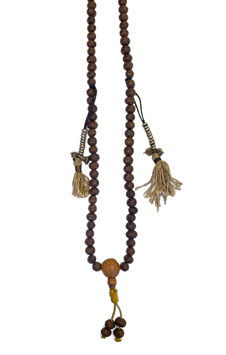 Mala-Kette Bodhi-Samen-Perlen Dunkelbraun Quasten 84 cm Lang