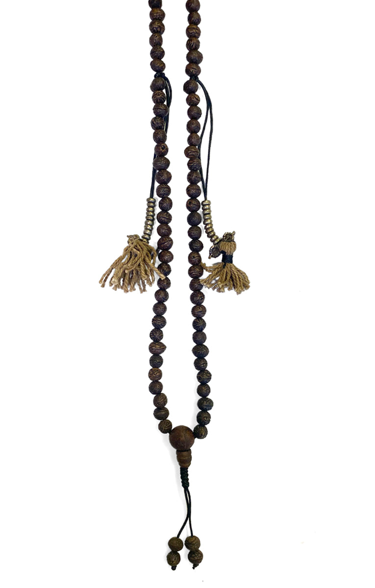 Mala-Kette Bodhi-Samen-Perlen Dunkelbraun 9 mm Quasten 84 cm Lang